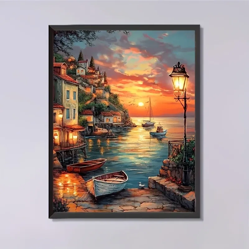 5D Gün Batımı Sahil Evi Temalı Boncuk Kit 30x40cm