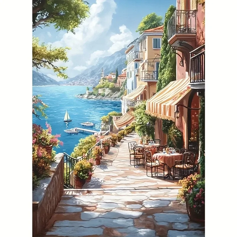 5D Sahilde Kafe Temalı Boncuk Kit 30x40cm