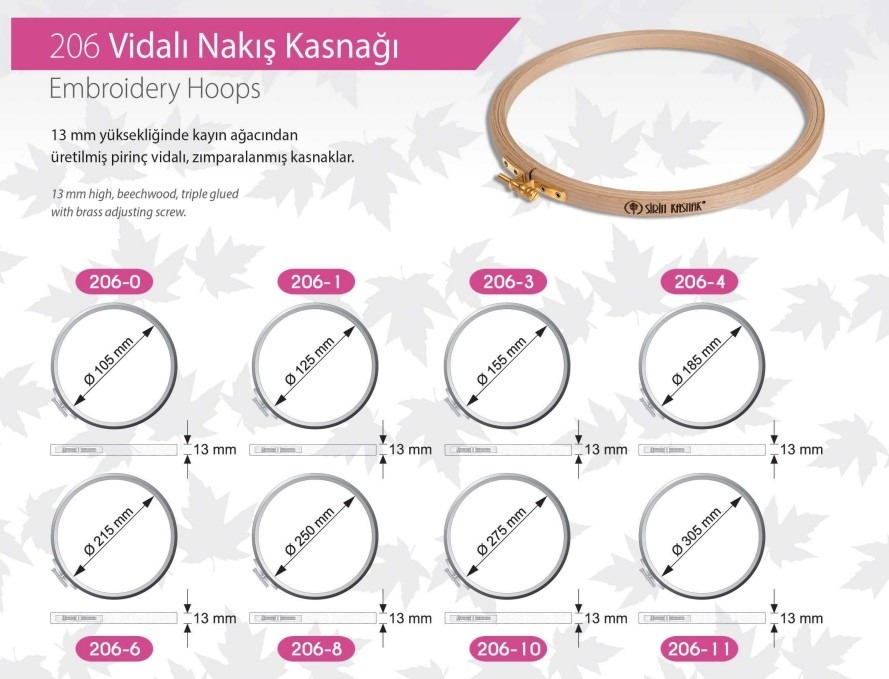 Şirin Kasnak 206/3- 15,5cm 13 mm Vidalı Nakış Kasnağı